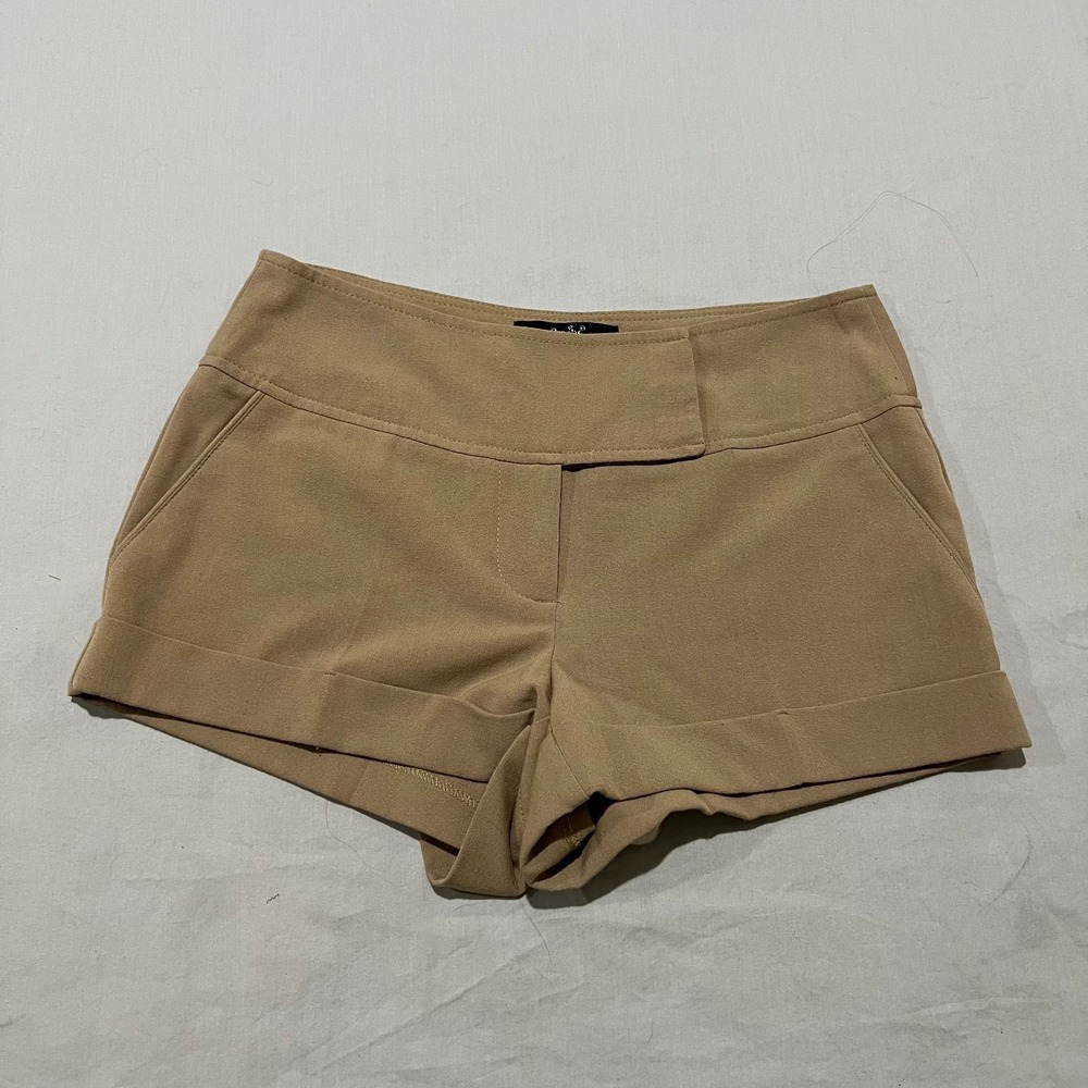 Papaya Womens Brown Tailored Cuffed Hem Wide Waistband Short Office Siren Sz S